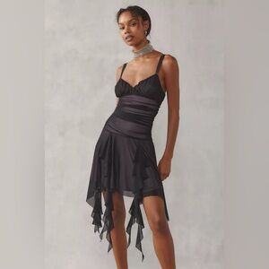 Anthropologie Kimchi Blue Ilana Mesh Drapey Swingy Mini Dress Y2K Small